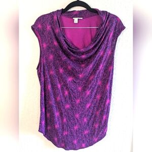 Halogen Cowl Neck Knit Top Purple Rayon Cap Sleeve Size L